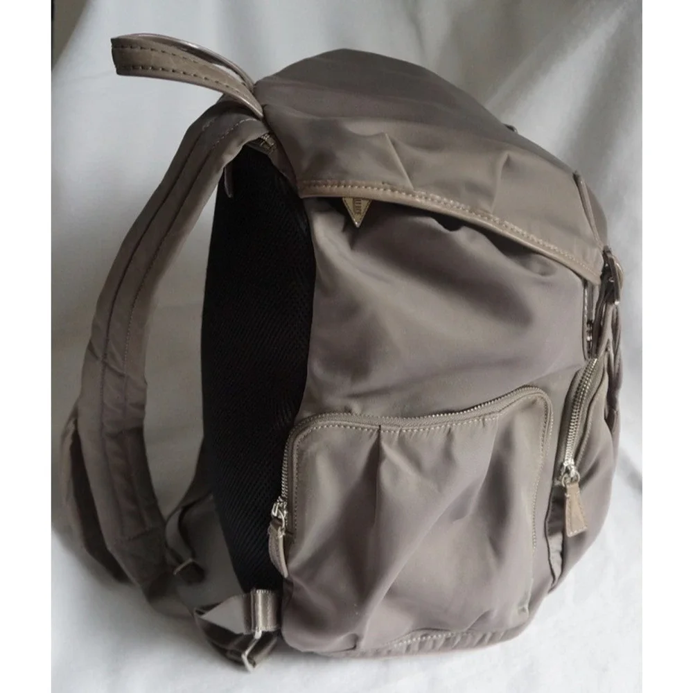 MZ WALLACE Marlena Backpack Bag Olive Green Nylon Leather Trim with silver metal